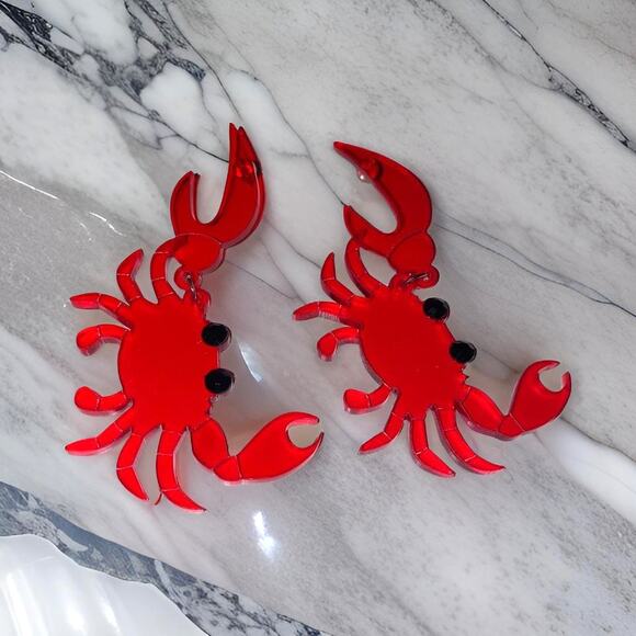 New Red Crab Acrylic Drop Earrings Lobster Little Mermaid Beach Earrings‎ Jelly - Picture 1 of 3